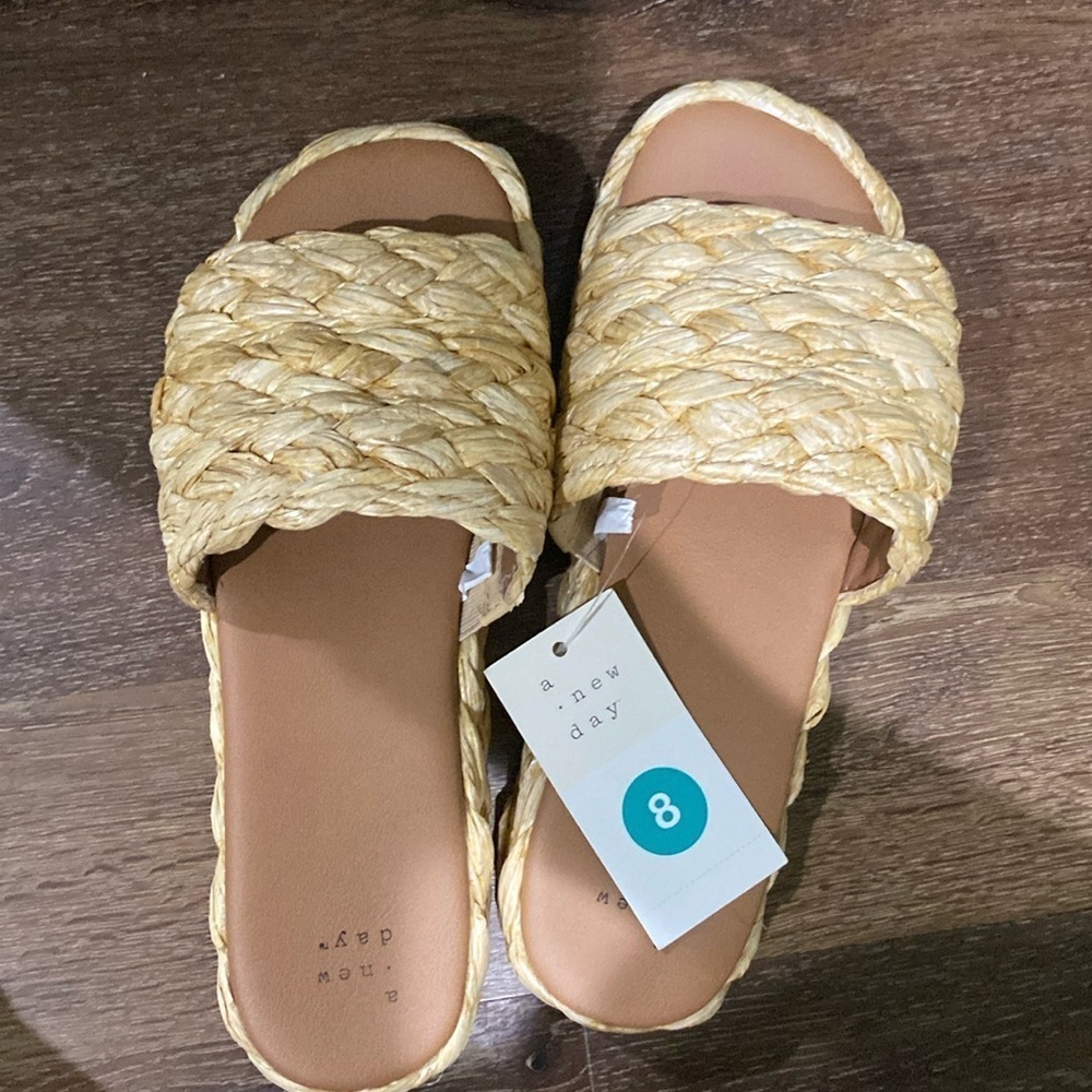 a new day Braided Straw Slide Sandals in Natural Beige